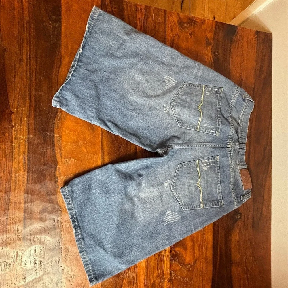 Rock Revival Men's Jean Shorts Size 34 Blue‎ Medium Wash Distressed
